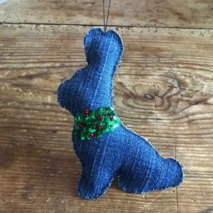 Denim bunny and sequin Christmas ornament